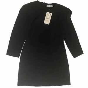 Zara Women's Mini Dress Size Medium New Black Padded Shoulder $69.90
